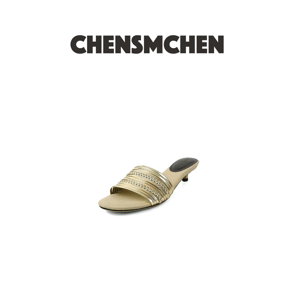 CHENSMCHEN 复古编织半托慵懒一字带气质凉鞋6704