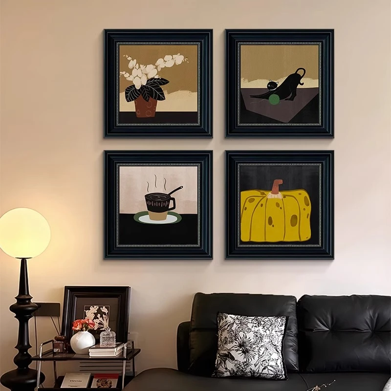 中古风玄关装饰画法式复古餐厅挂画轻奢高级感矮柜摆画卧室壁画