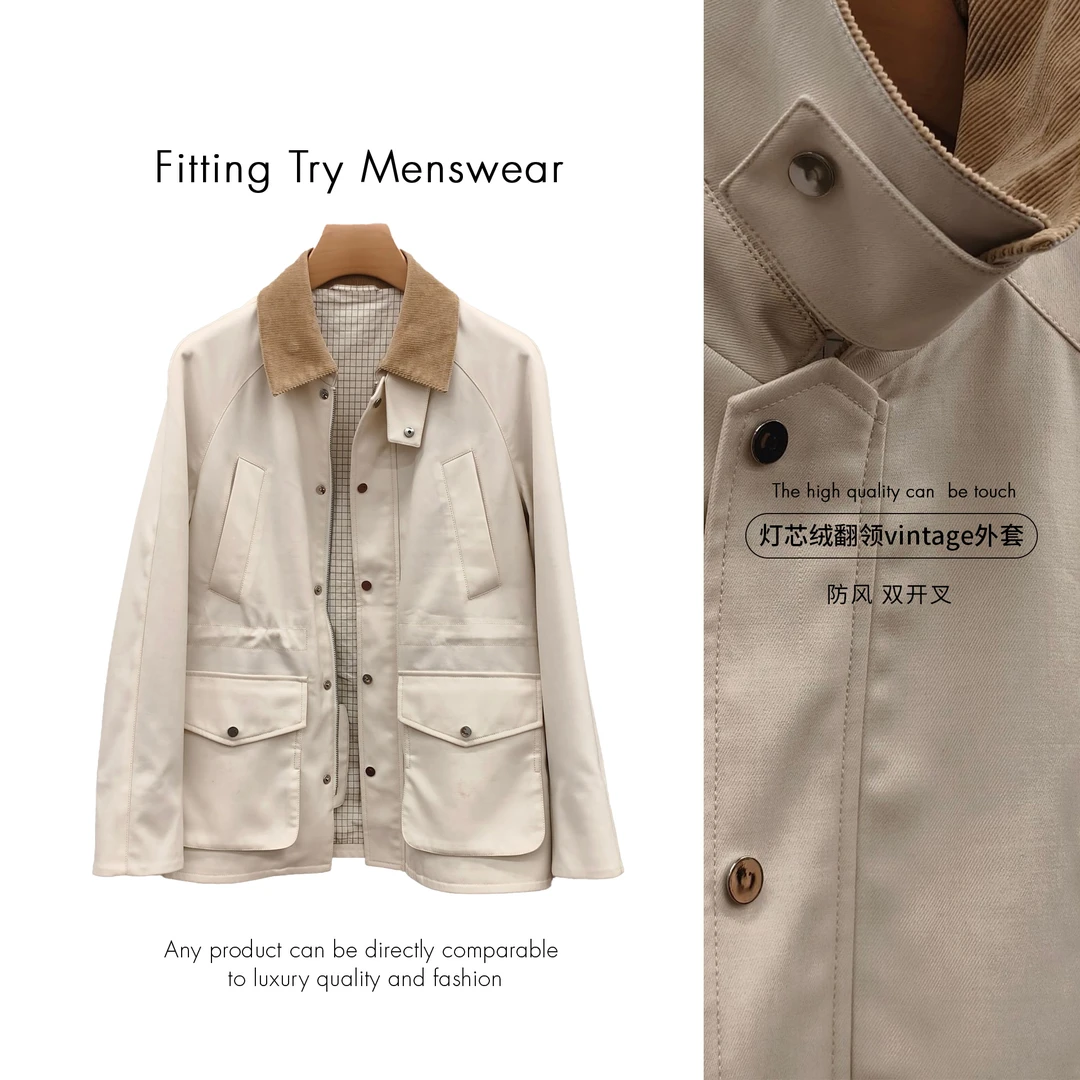 羊毛巴恩风灯芯绒翻领防风vintage外套
