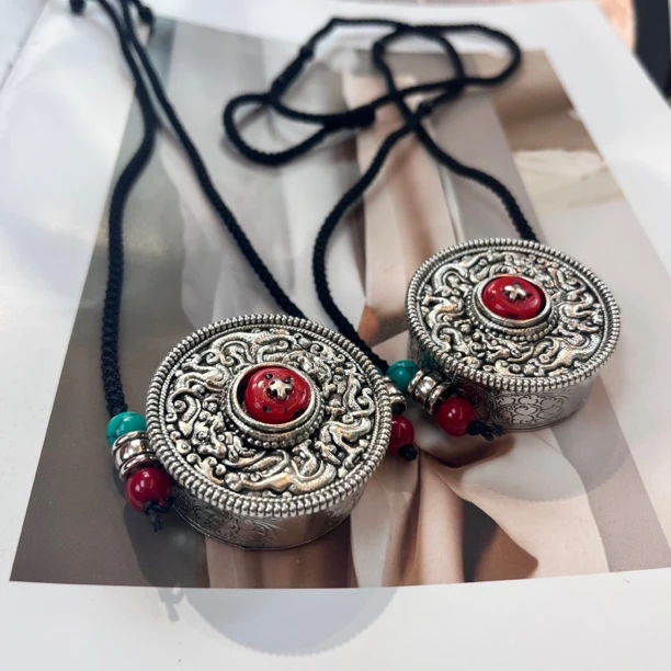 合金项链 央稞【福利圆形尕五】超气质纯手工红色复古