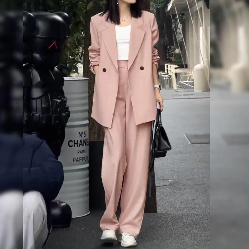 西装外套女大码 阔腿裤两件套2025春秋新款套装胖MM休闲宽松西服