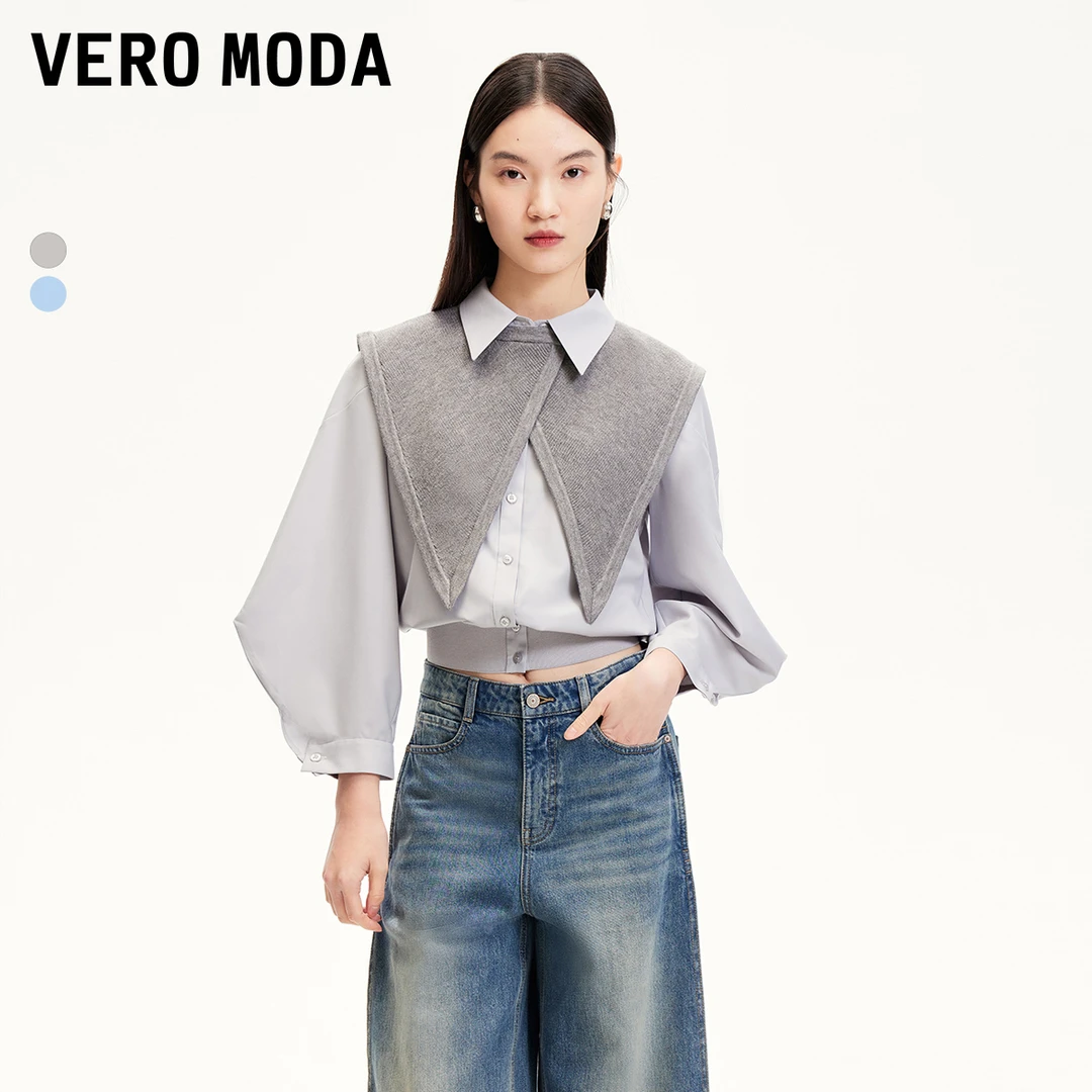 Vero Moda衬衫女2025新款真两件可拆披肩七分羊腿袖开小众百搭