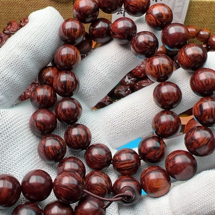 木海南红降1.2黑金满油满纹精品圆珠