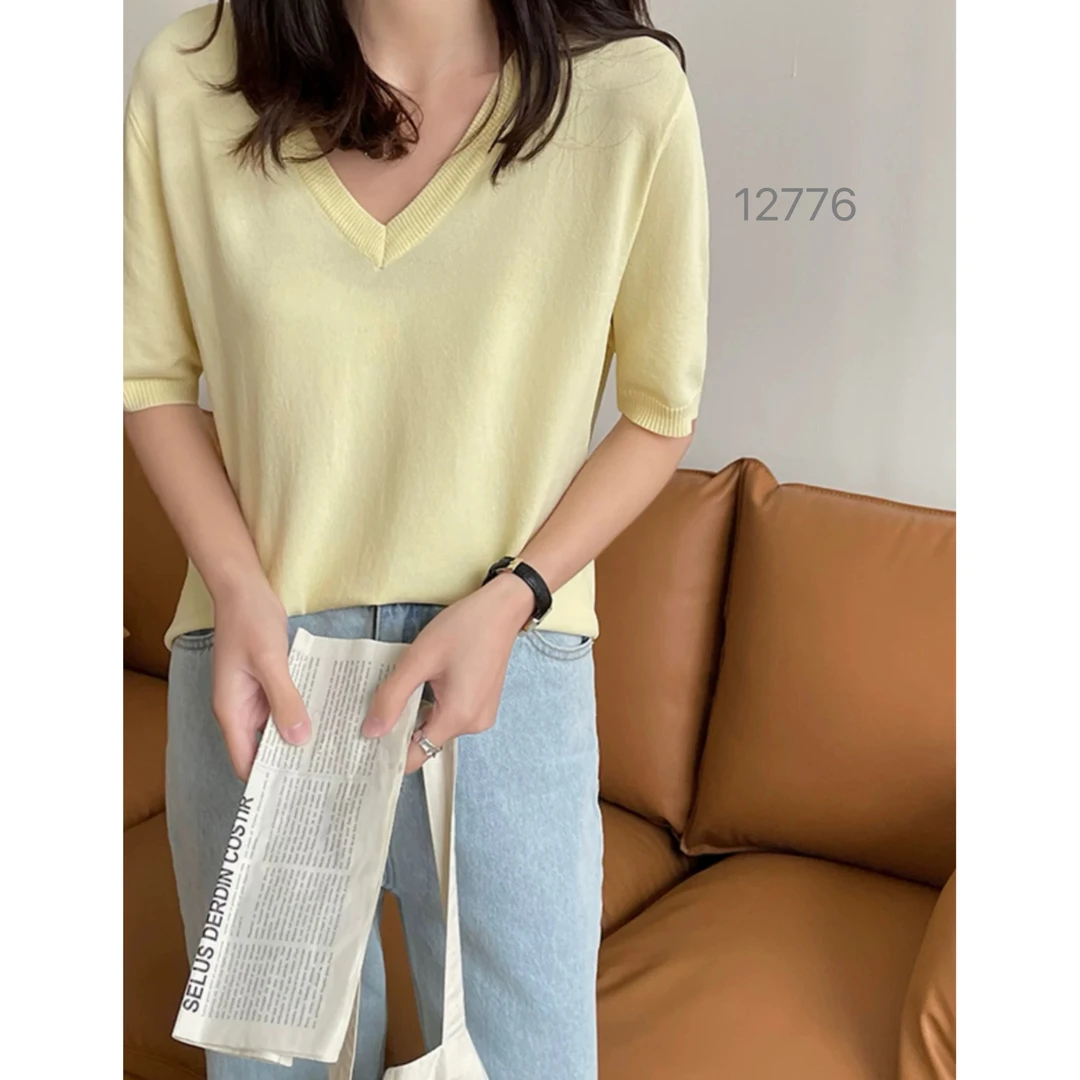 12776（部分无水洗唛，介意慎拍）WANGDAN新款净版鸡心领短袖