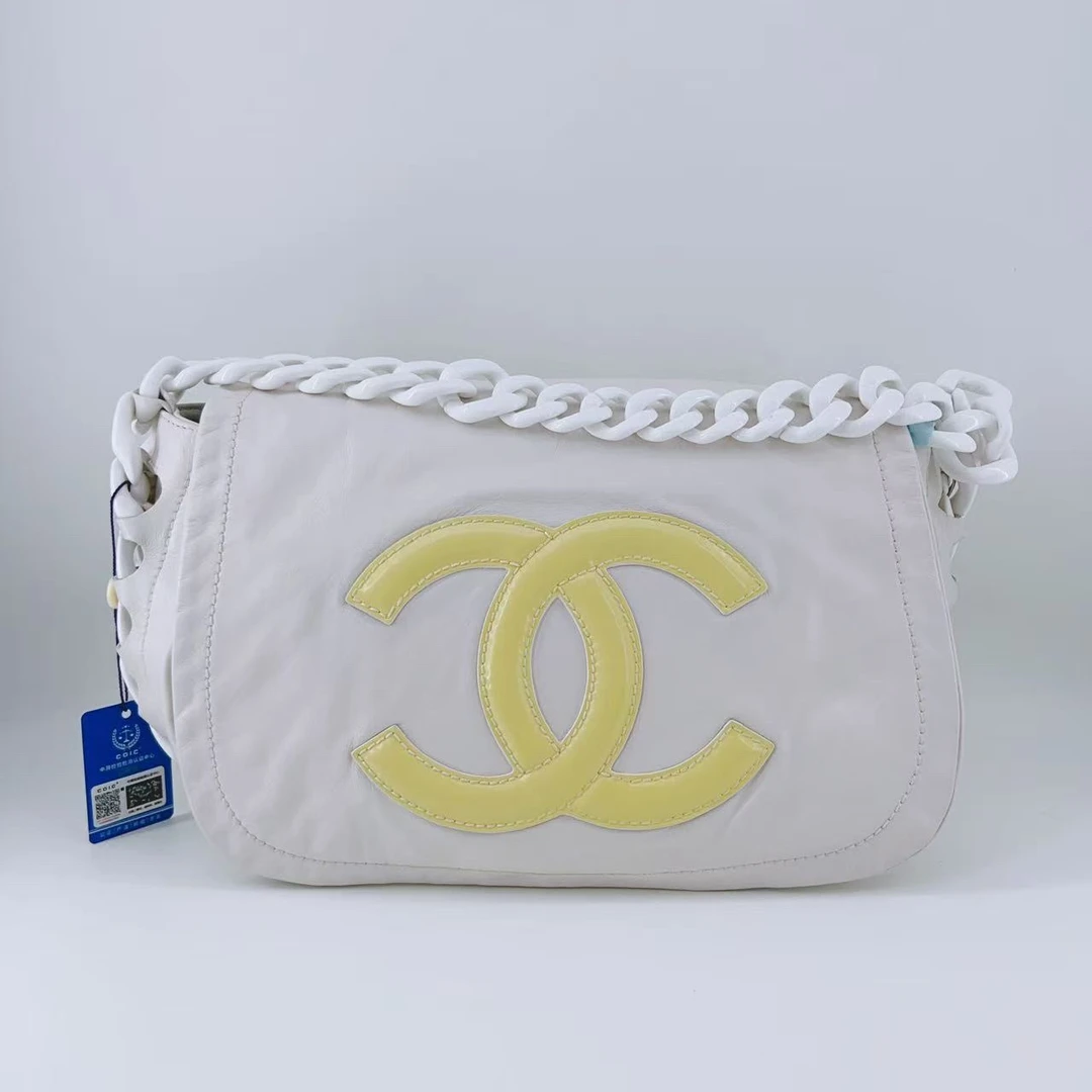 95新 Chanel/香奈儿 白拼黄亚克力单肩包 1670 4636