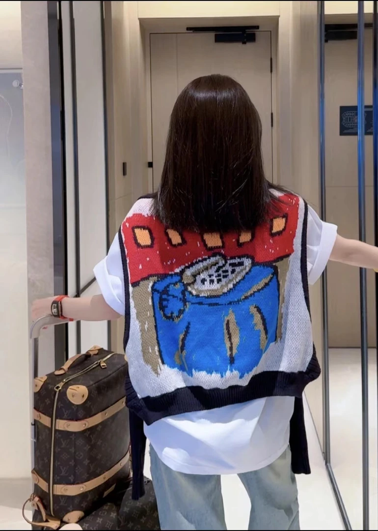 春秋新款网红INS超火韩国休闲百搭鬼马俏皮图案慵懒宽松针织披肩