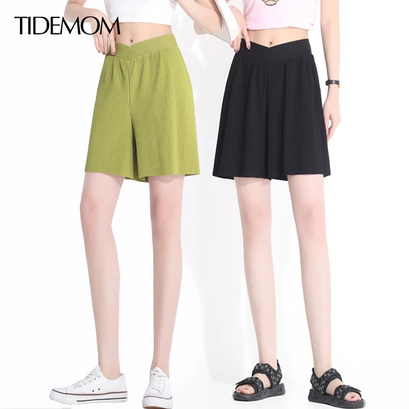 孕妇短裤外穿夏季薄款时尚宽松大码低腰直筒冰丝阔腿裤夏装