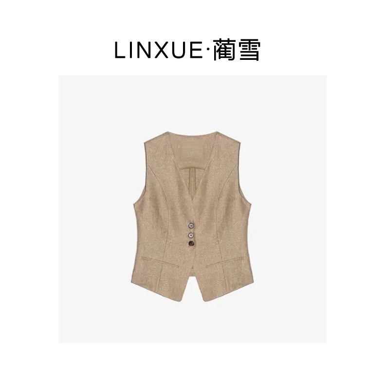 2025定制亚麻编织金线小收腰高级感高端背心休闲马甲28510时尚