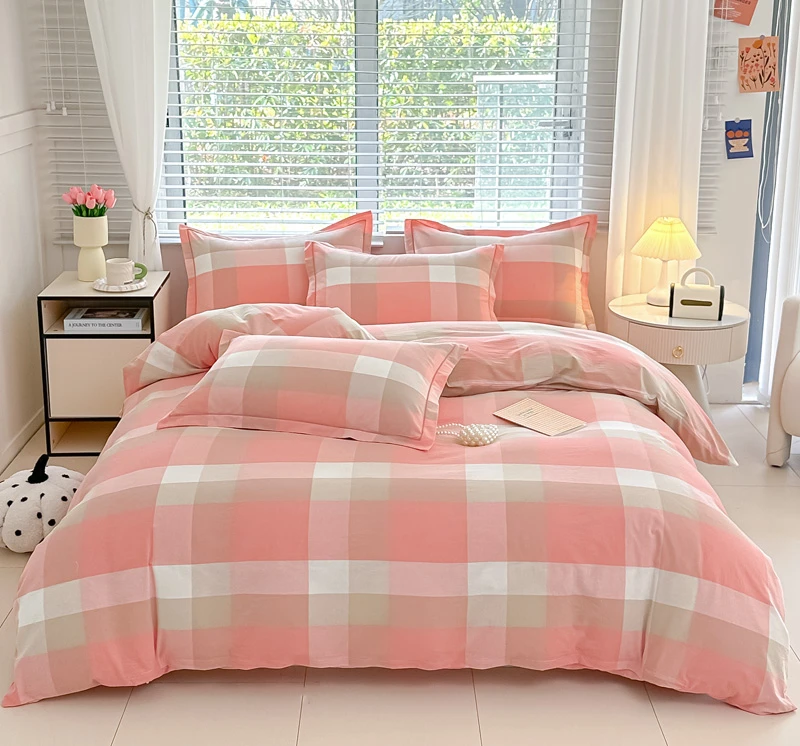 （床笠款）亲肤透气A类裸睡简约四季全棉色织水洗棉四件套100%纯棉