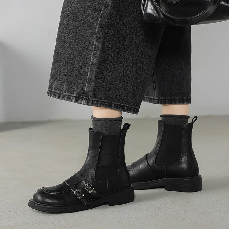 3.5cm 通勤休闲百搭粗跟切尔西靴春秋韩版小众简约时尚棕色瘦瘦靴