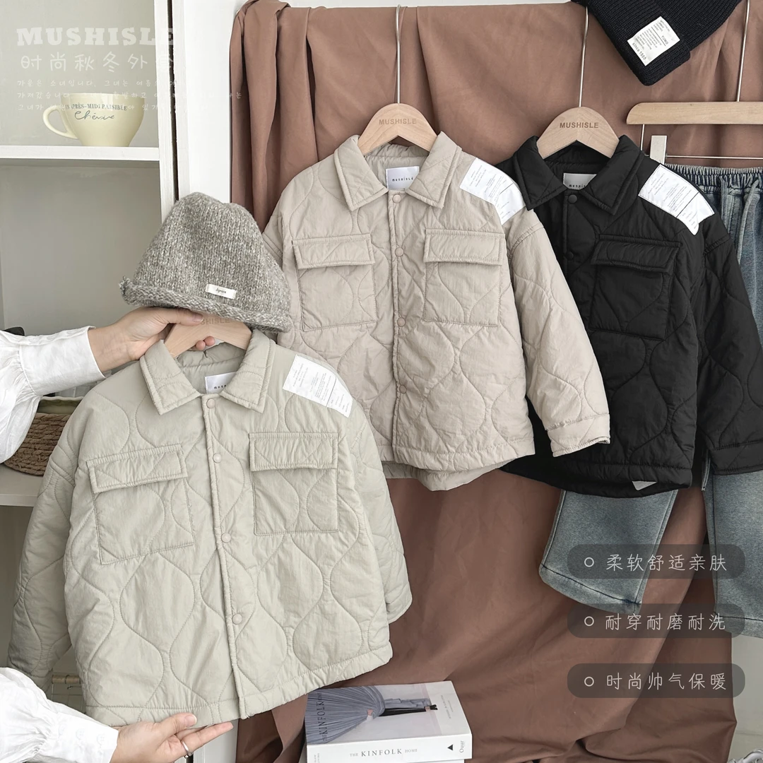 【2024新款】阿又冬季童装男童儿童中大童亲子款加厚衬衫外套99008D