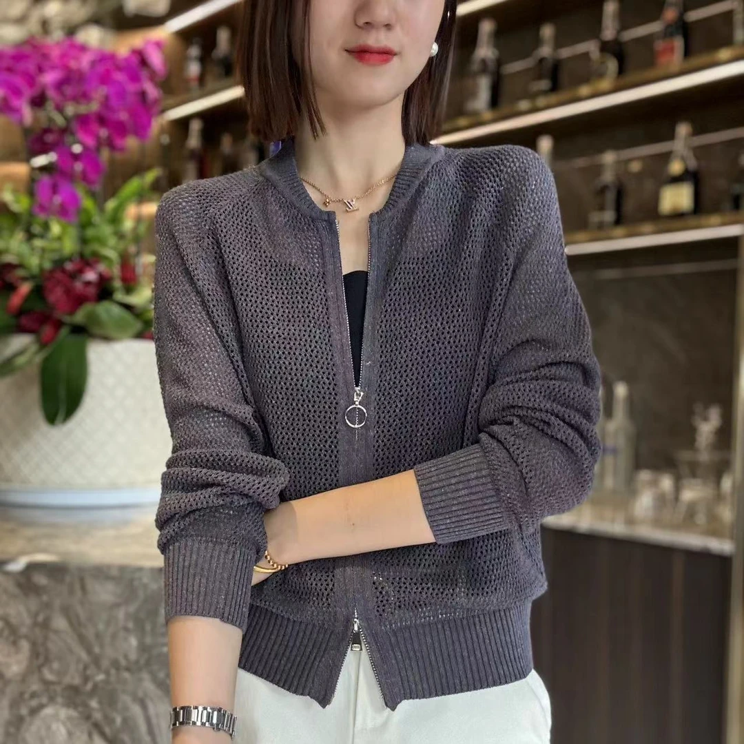 【圆领镂空】‘天丝+亚麻’双拉链圆领针织衫MG7135