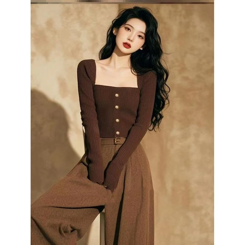 咖色阔腿裤2025秋冬新款时尚高级感遮肉显瘦长裤通勤百搭休闲裤子