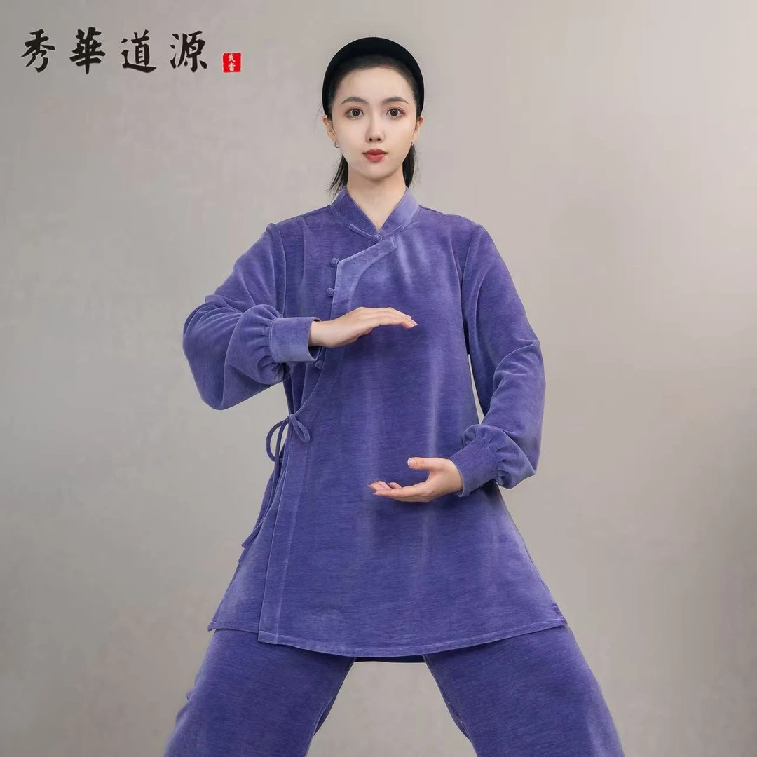 女新款（超柔云锦双面绒）冬款斜襟绑袖太极服武术服表演服
