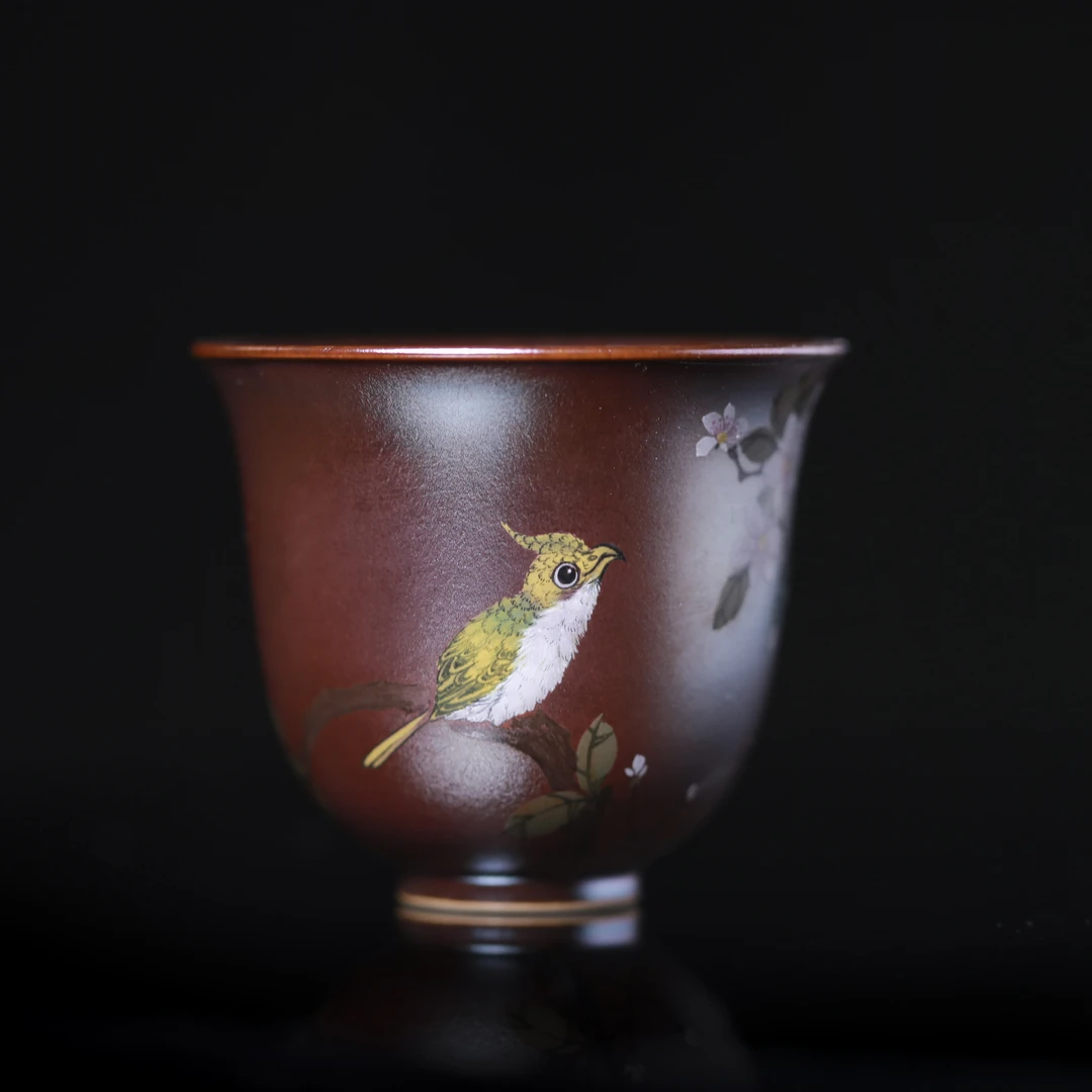 【晚晚专享】020柴房名师创作花鸟窑宝主人杯 柴房柴烧特性每只不同
