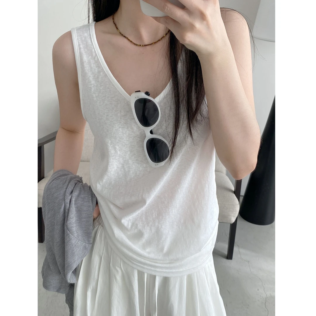 韩版白色松弛感万能打底背心基础百搭舒服慵懒随意可外穿休闲吊带