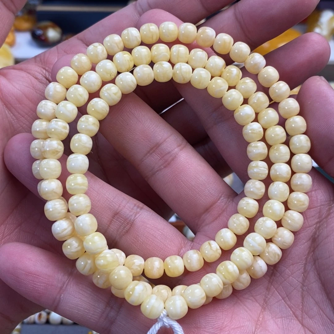 未镶嵌琥珀裸石*️**7×6.5mm虎皮纹110个珠