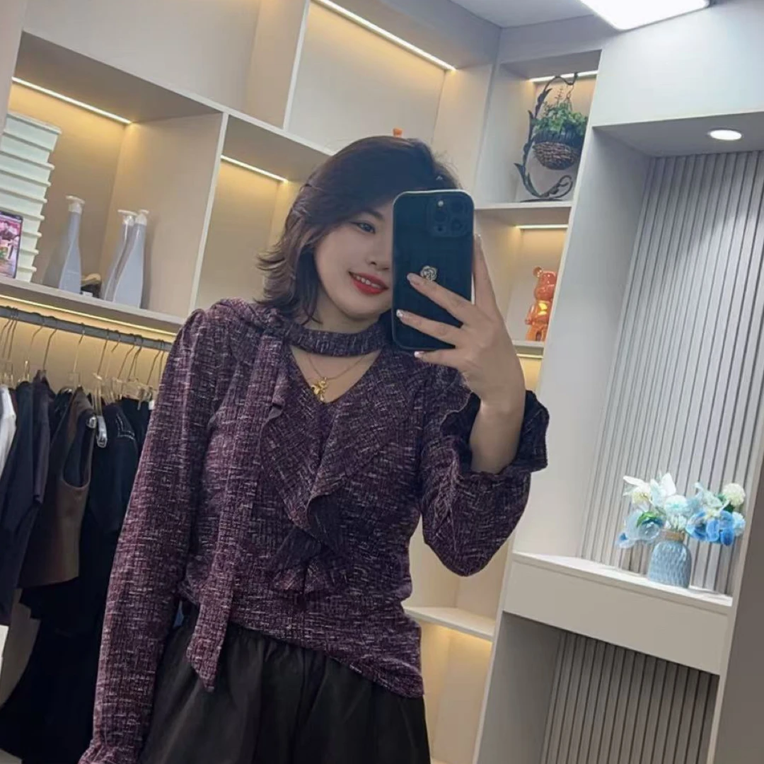 早秋新款时尚飘带针织上衣91507