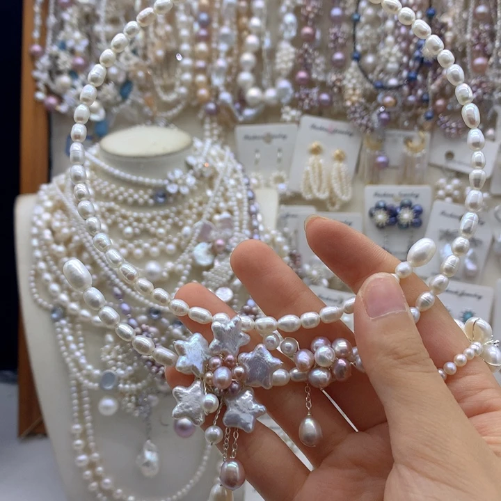 ₯***ʔ合金淡水珍珠项链耳饰