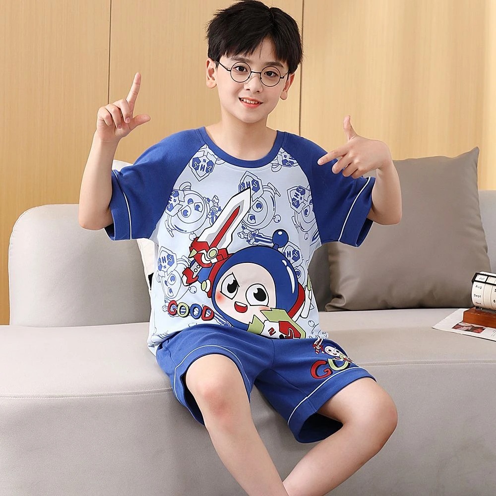 儿童短袖短裤睡衣男孩薄款中大童空调服男童夏季款家居服卡通蛋仔