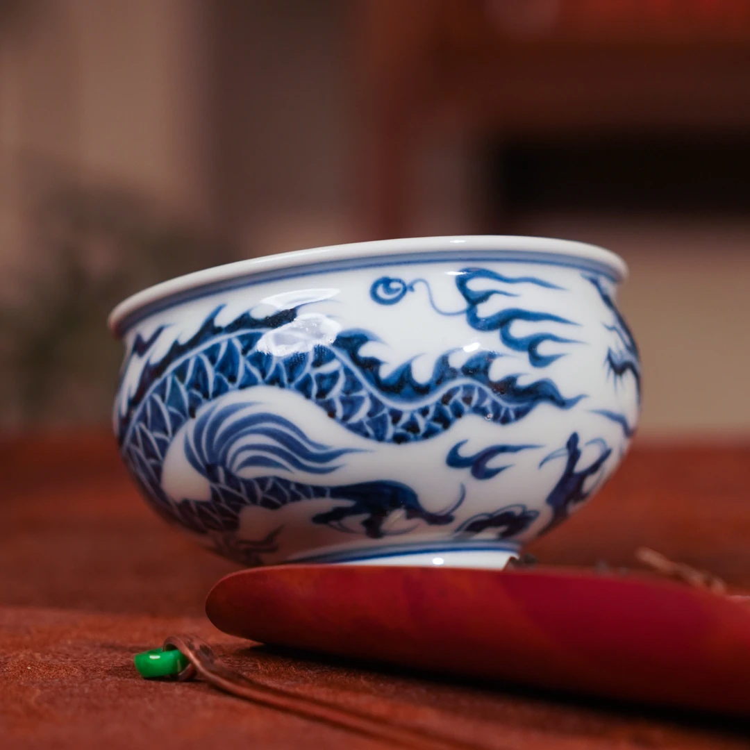 正德御窑刘建锋窑陶瓷龙炉式杯手工喝茶主人杯龙纹茶具茶杯品茗杯