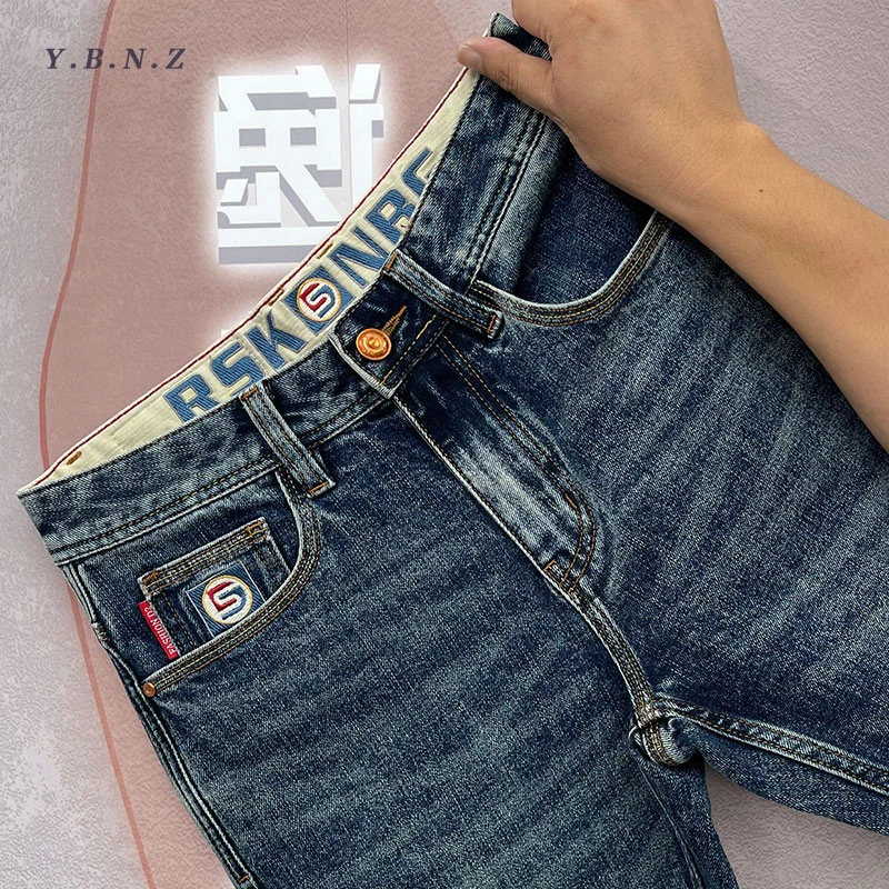 【九分/长裤】雪花蓝牛仔裤男士春秋新款时尚潮流复古弹力牛仔裤子