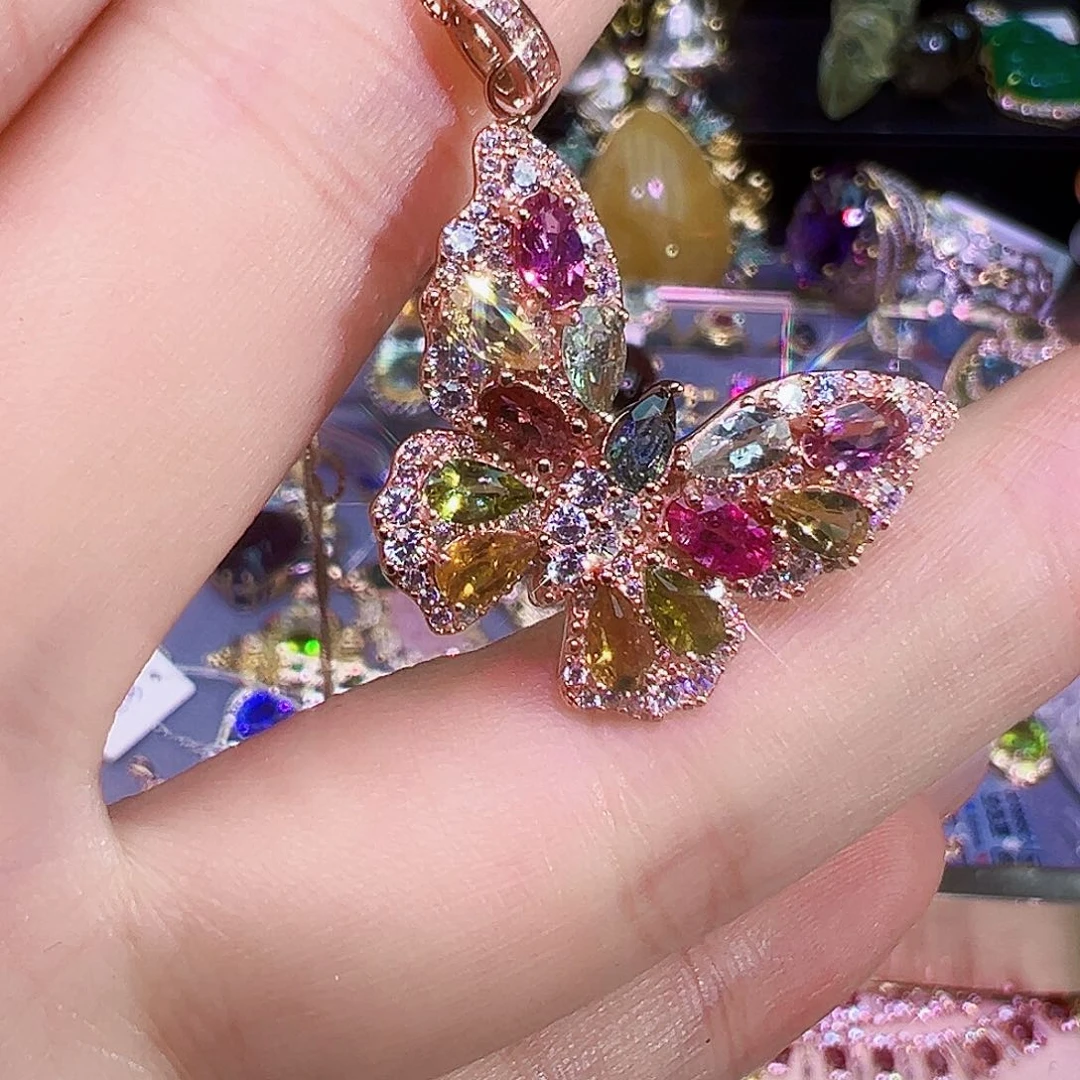 碧玺吊坠银S925镶嵌碧玺