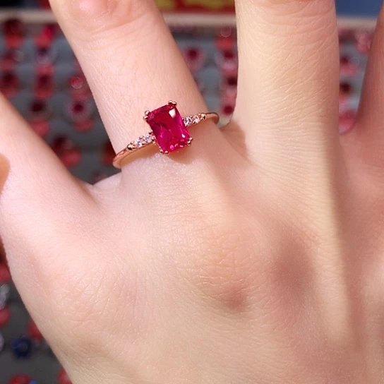 红宝石戒指银S925镶嵌