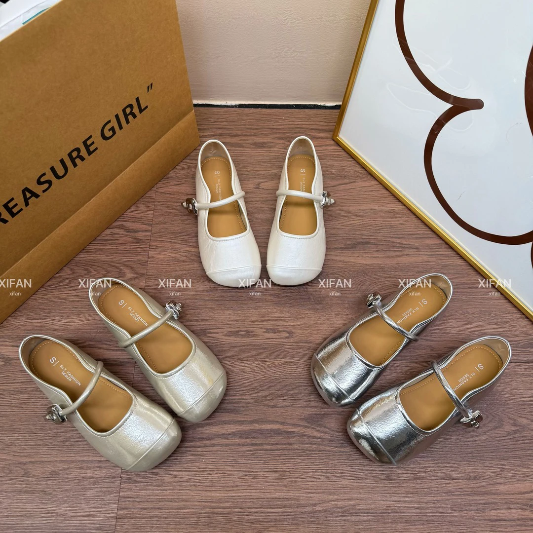 【喜番】2025新款方圆头拼接春夏学院风皮鞋休闲百搭通勤法式女鞋