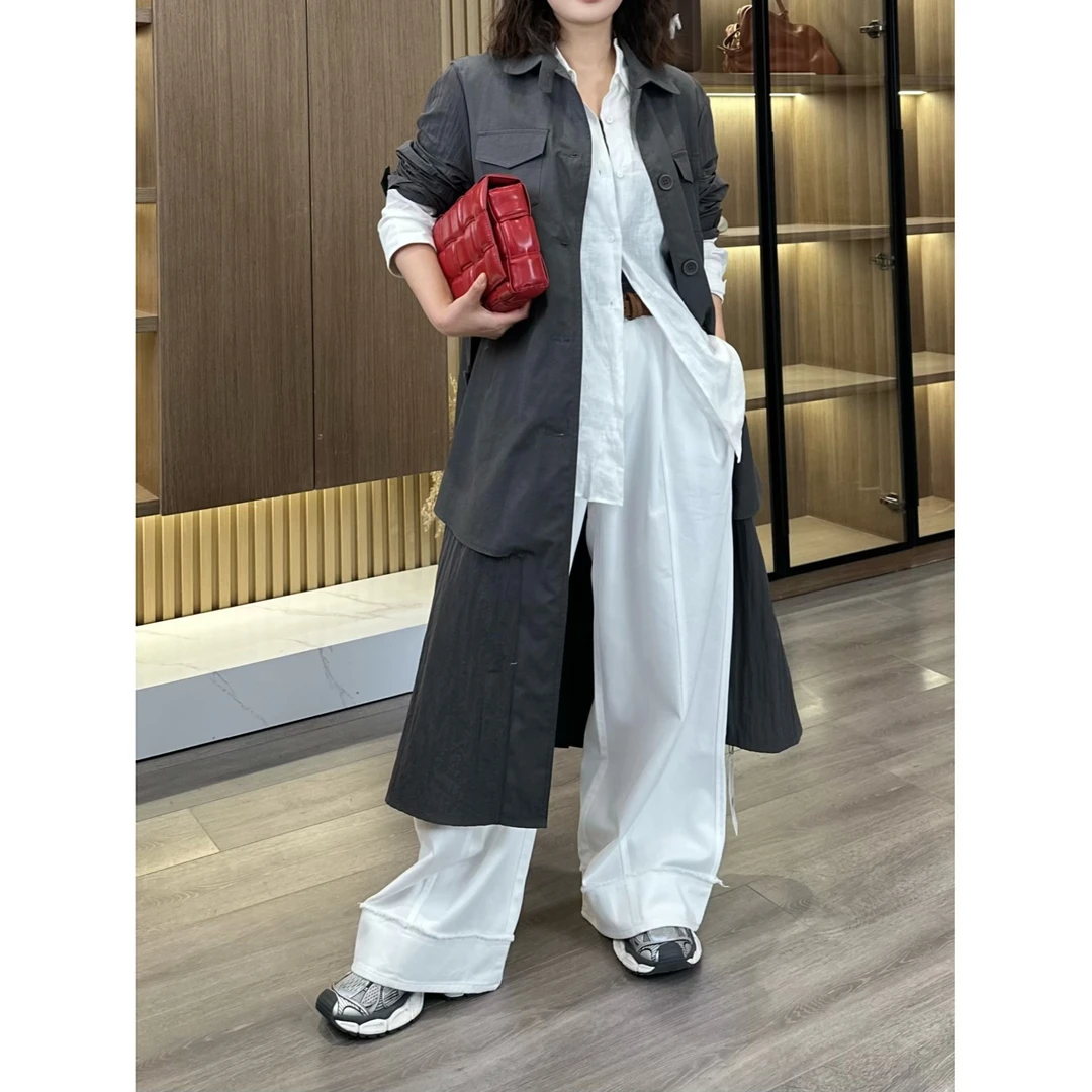 【凡哥PINXIANG】春季设计感拼接系带小众风衣外套PX2502S0050