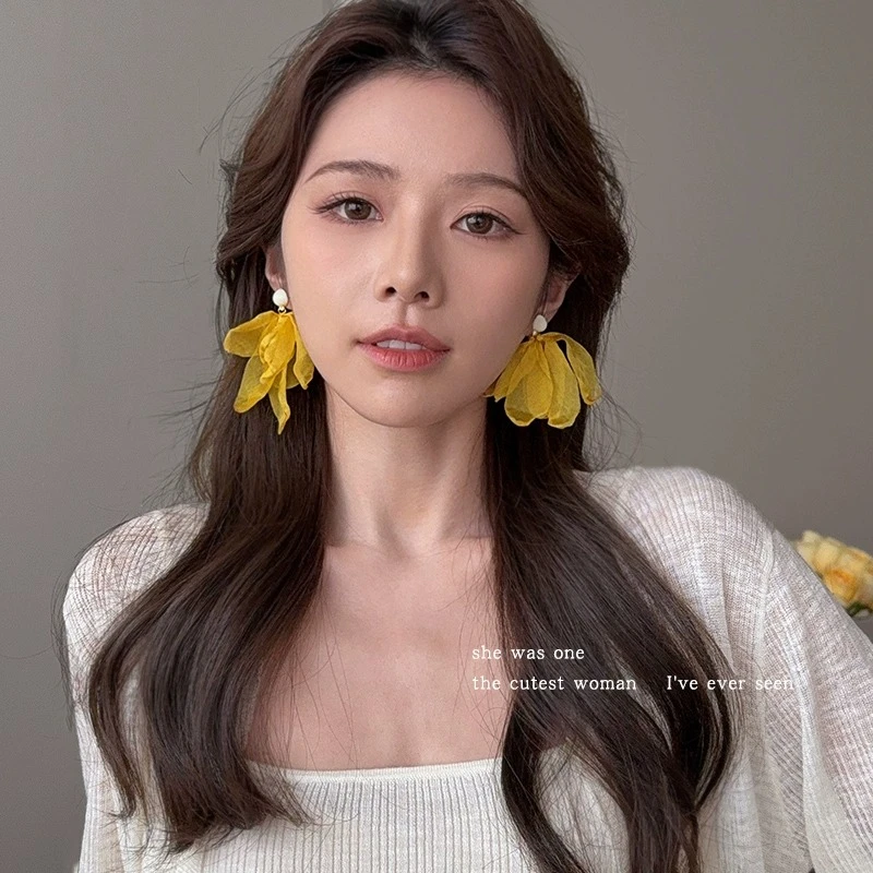 合金大理石耳饰 甜美清新黄色系耳环圈女耳饰钉时尚百搭耳坠配饰