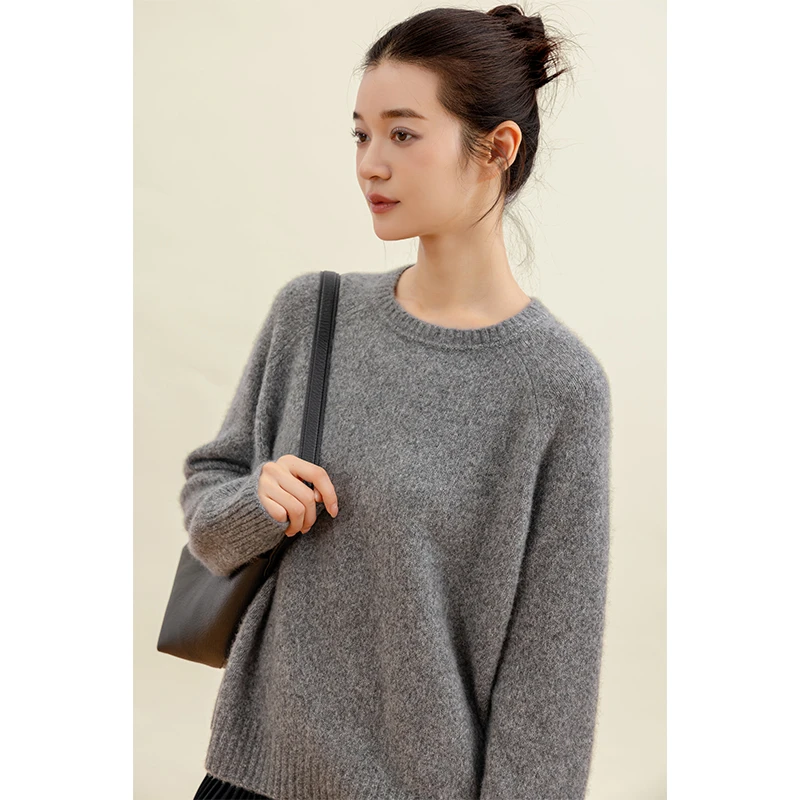 圆领坑边套头毛衣0984