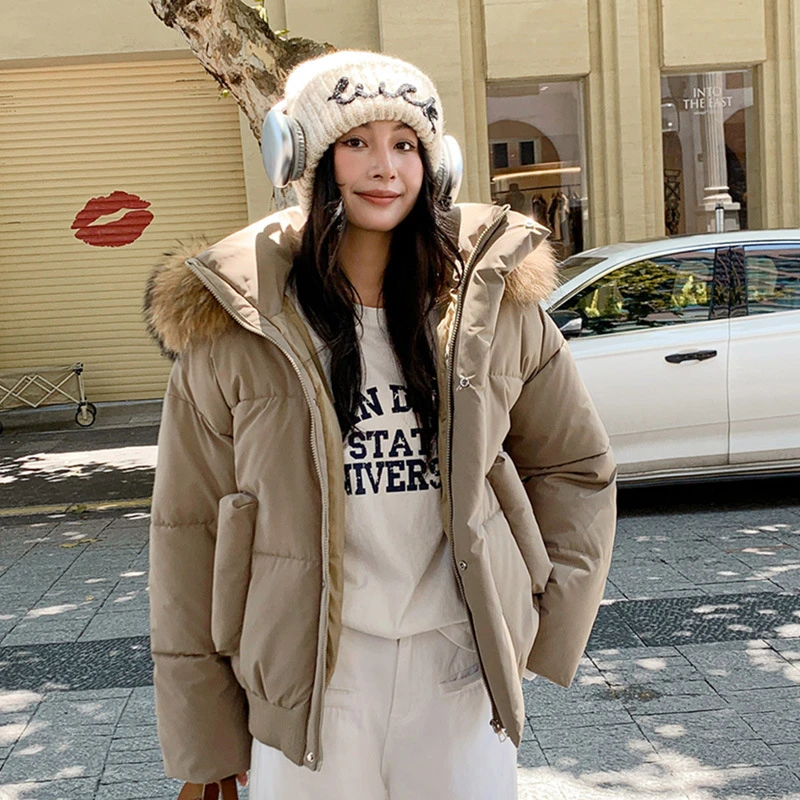 2025冬季新款大毛领棉衣棉服短款连帽宽松学生加厚韩版棉袄外套女