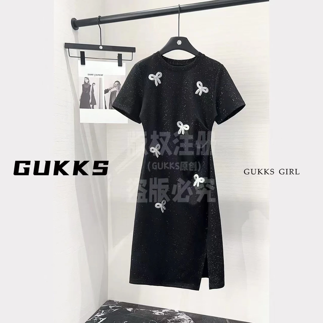 GUKKS夏季新款收腰蝴蝶结卡通轻奢百搭长裙女GK105