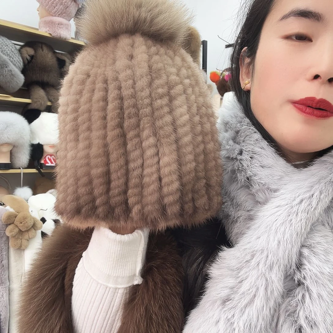 兔毛水貂帽子咖色单球帽不退换慎拍