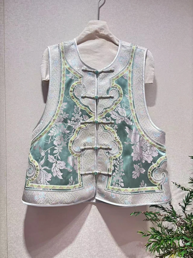 CHIC FAIRY【翡翠】新款国风中式提花如意盘扣蚕丝马甲