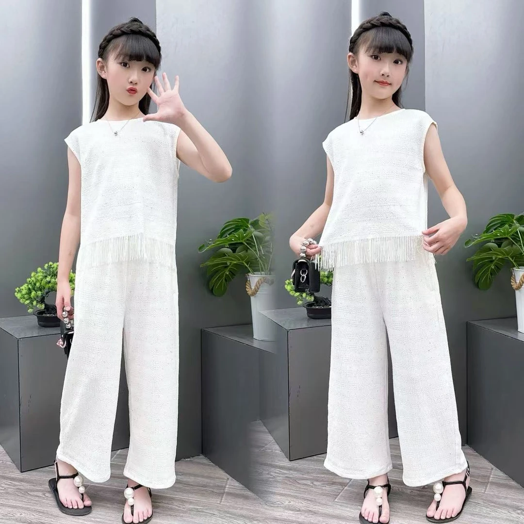 女童夏季满钻白月光套装2025新款潮时尚女孩中大童甜美宽松两件套