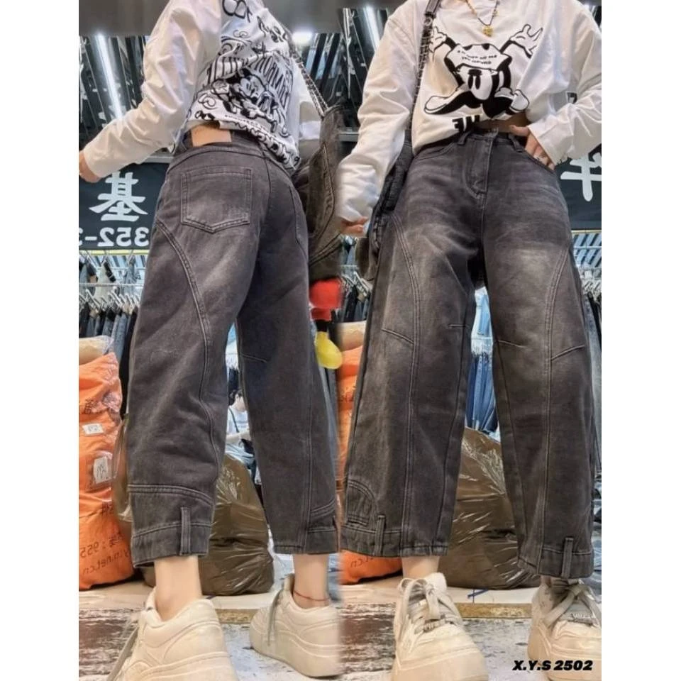 季公子2025春季新款月光弯刀拼接高腰水洗软牛仔裤2502