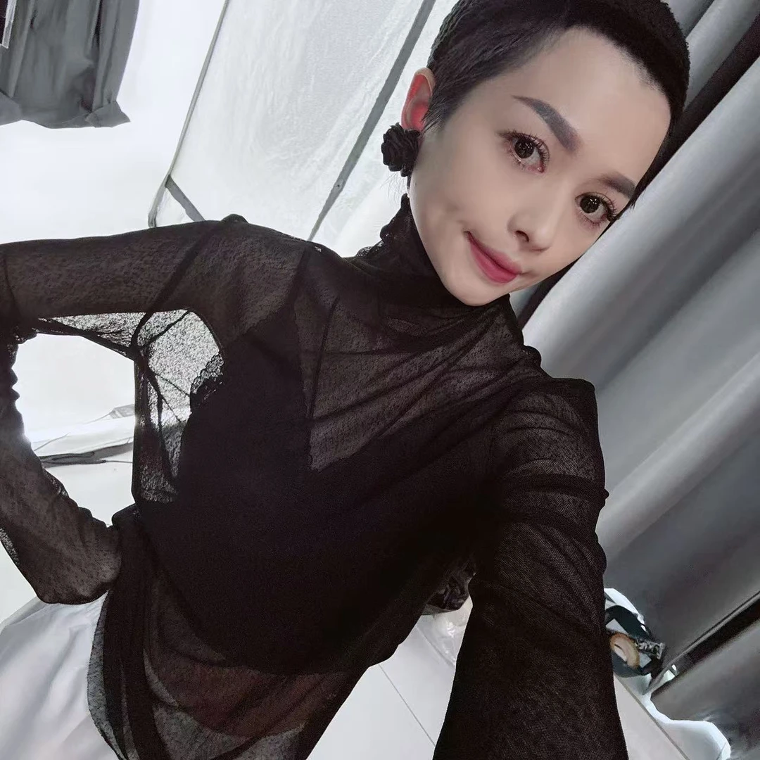 沐爷原创——075长袖百搭时尚黑色休闲高龄随便剪上衣打底