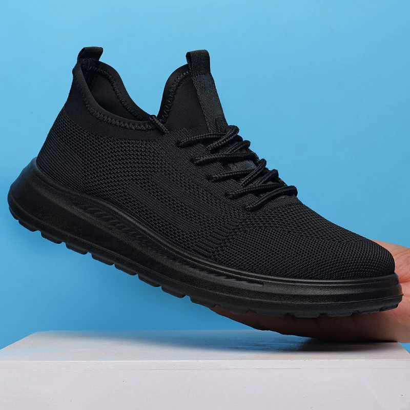 万康男鞋2025新款黑色工作运动鞋聚氨酯软底网面透气轻便防滑布鞋