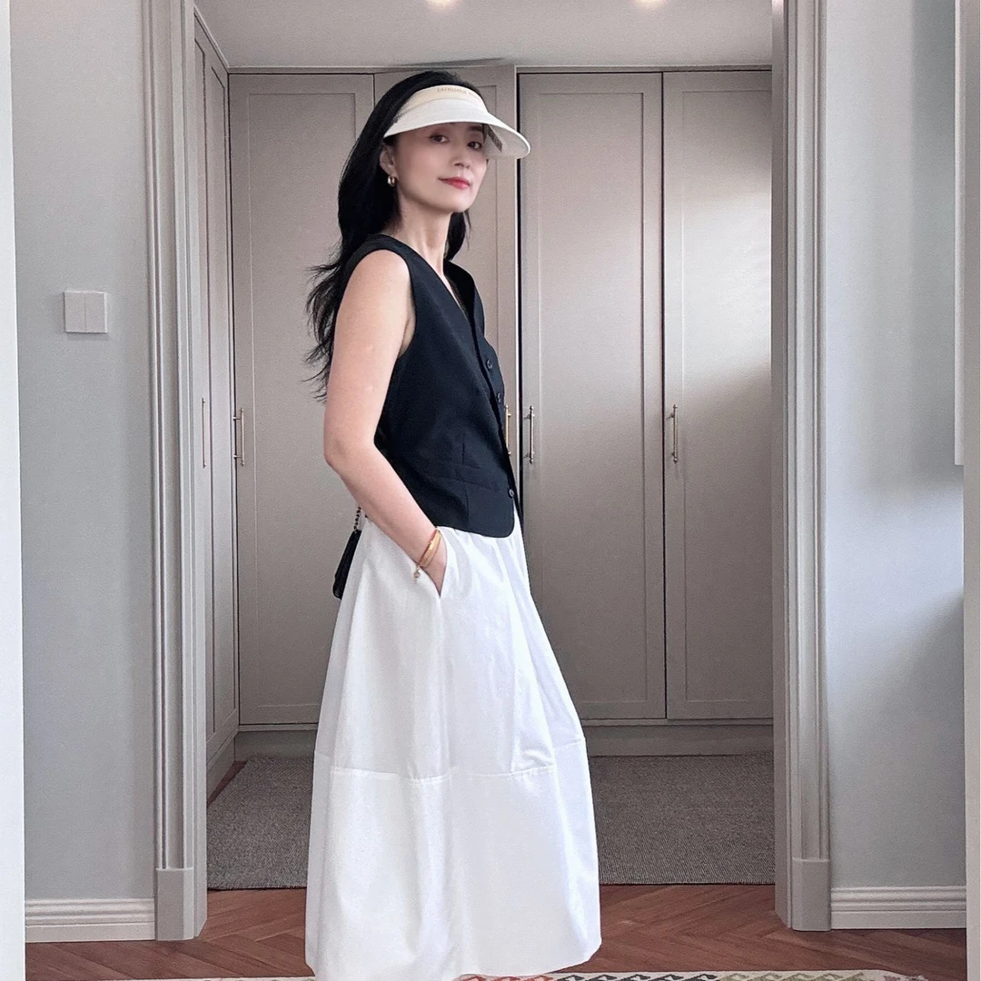 【安雅推荐】时尚简约宽檐防晒帽夏季白色纯色2025女款半身裙