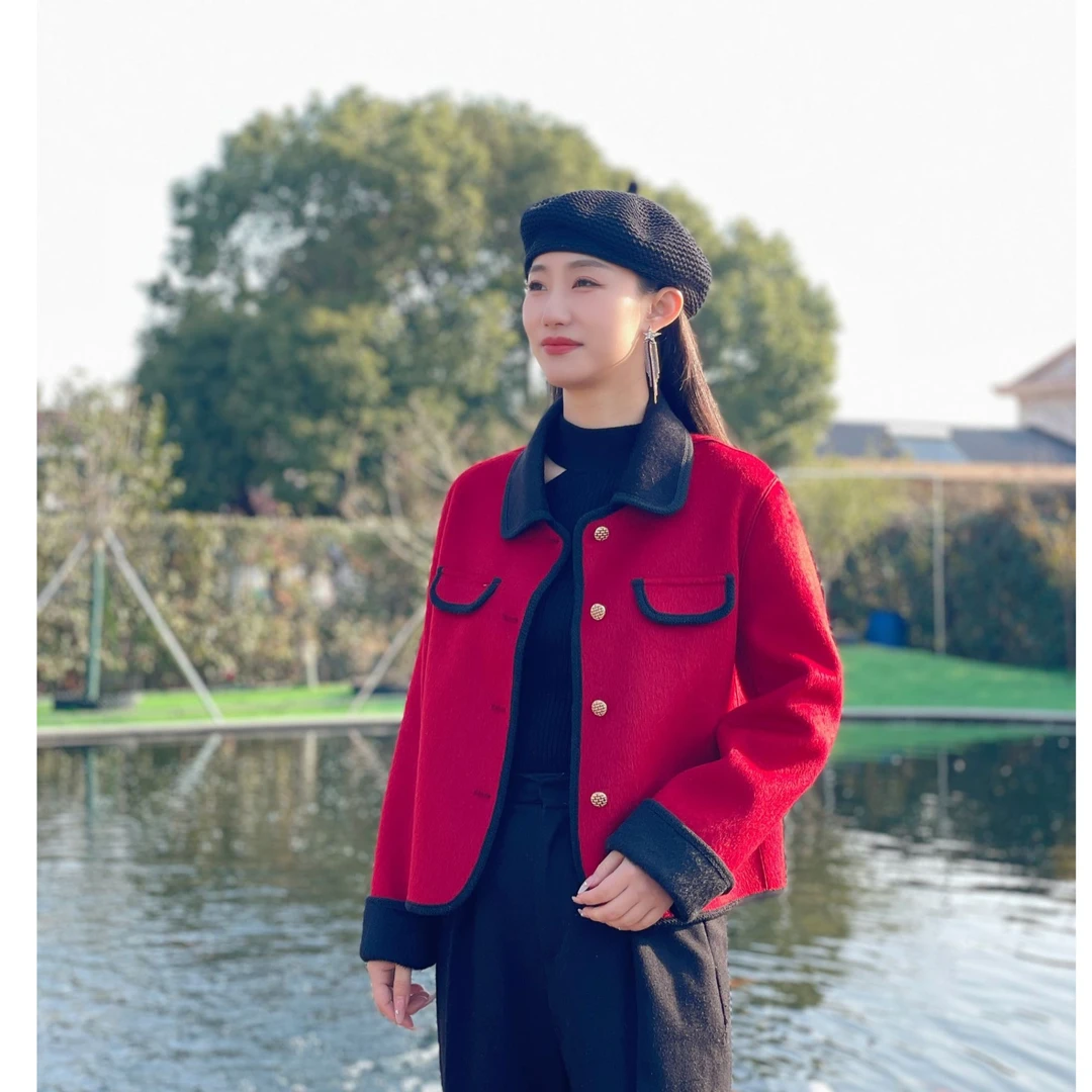 新款秋冬双面羊毛小香风外套女时尚百搭显瘦外套女