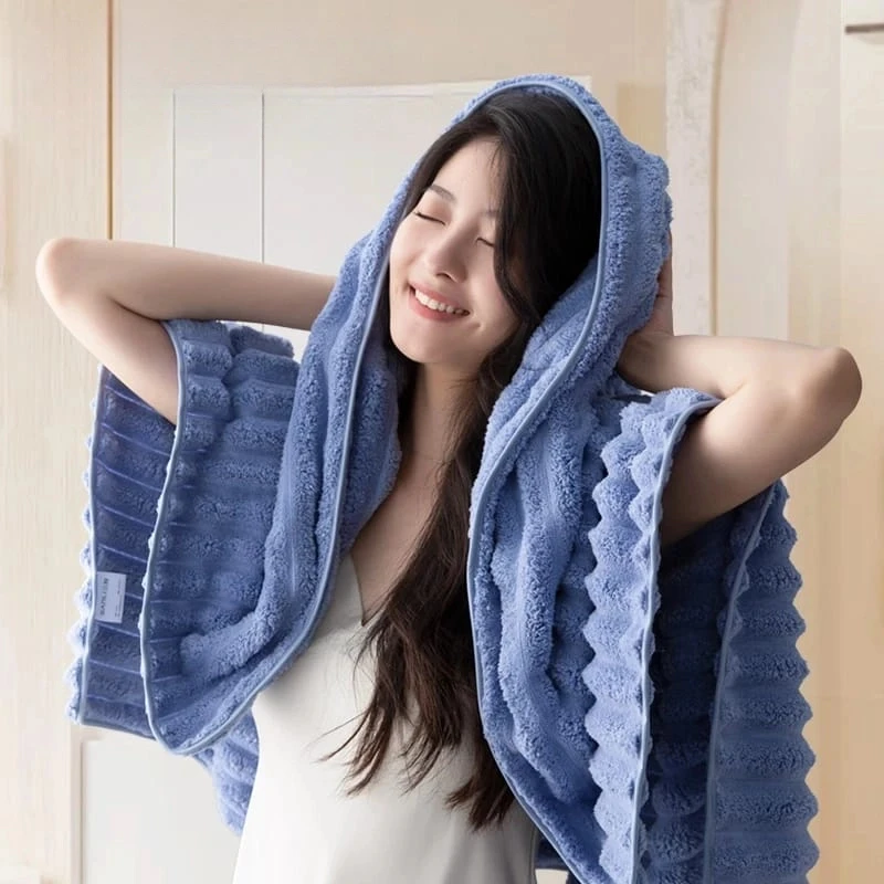 波浪纹珊瑚绒大尺寸吸水可机洗洗澡成人大浴巾盖毯大毛巾