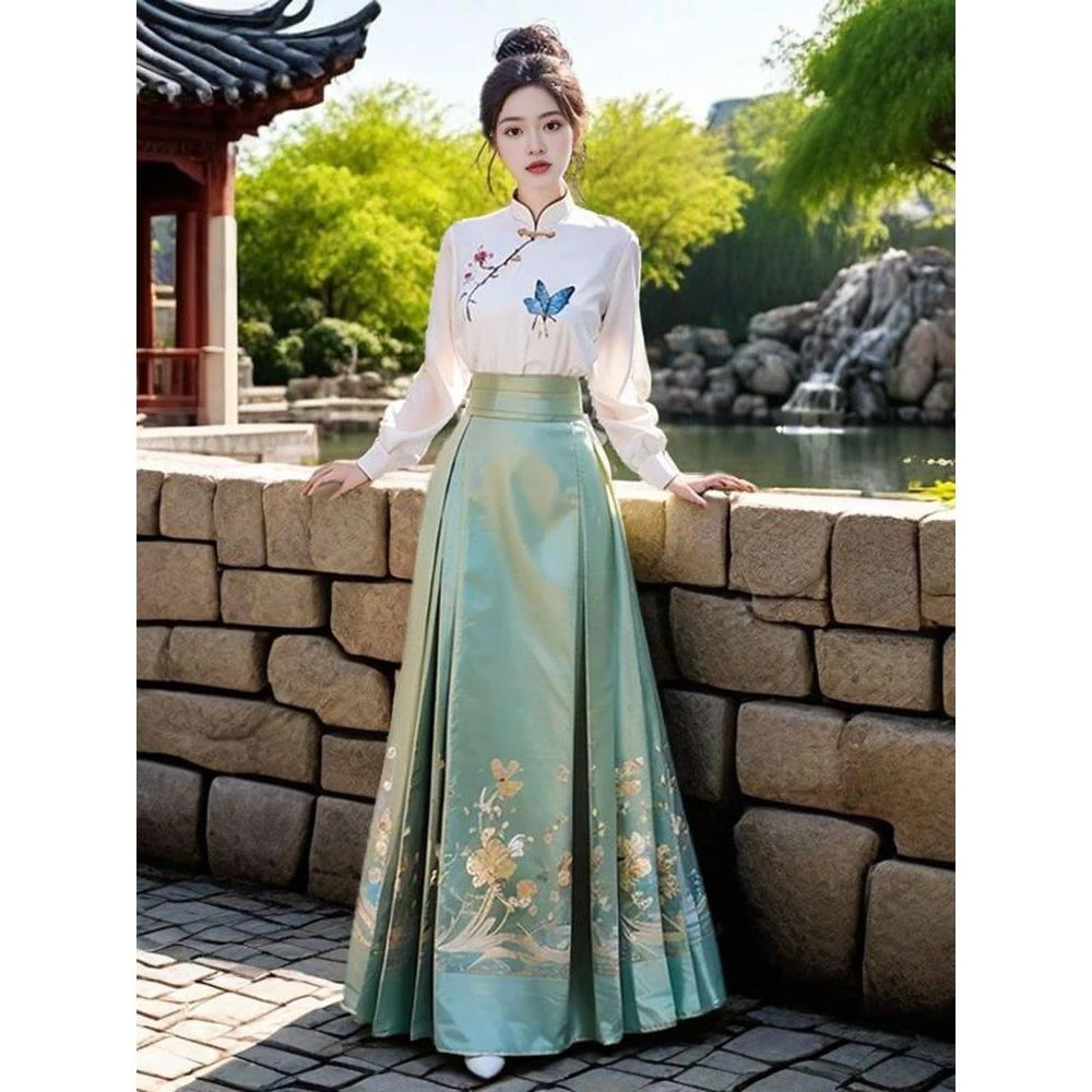 新中式中国风绣花上衣国风马面裙套装2025新款国风改良汉服女古装