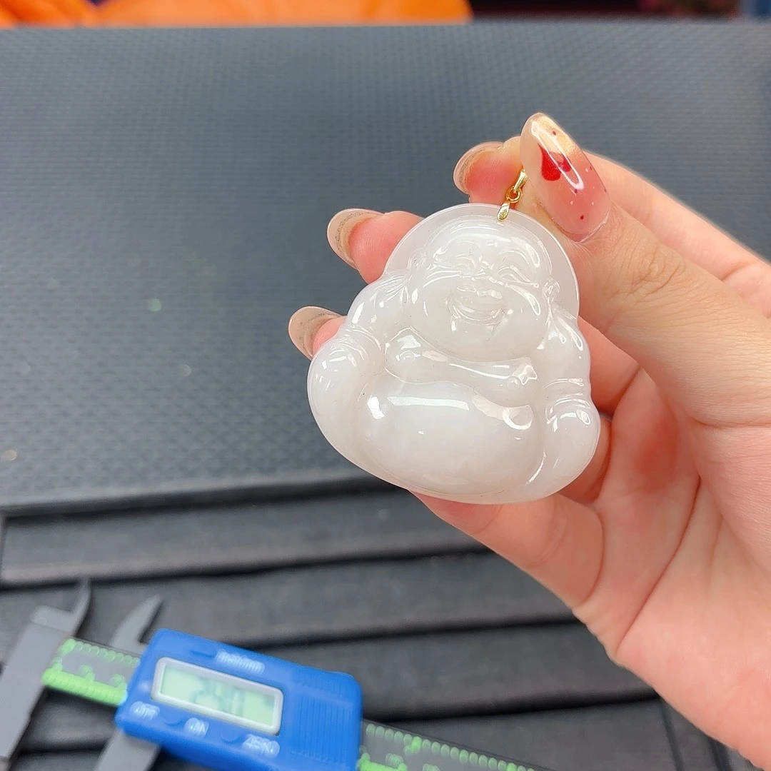 颈饰银S925镶嵌和田玉白玉佛公卡48