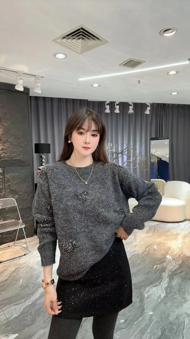 小凉家20121潮流韩版重工爱心亮片毛针织衫女