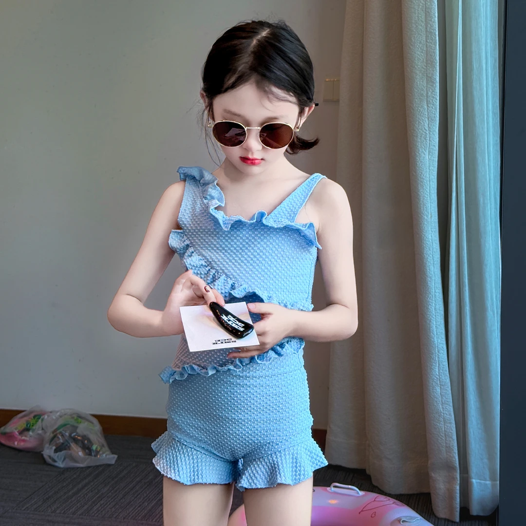 女童连体泳衣儿童夏装2025新款洋气女孩小清新甜美速干游泳连体衣