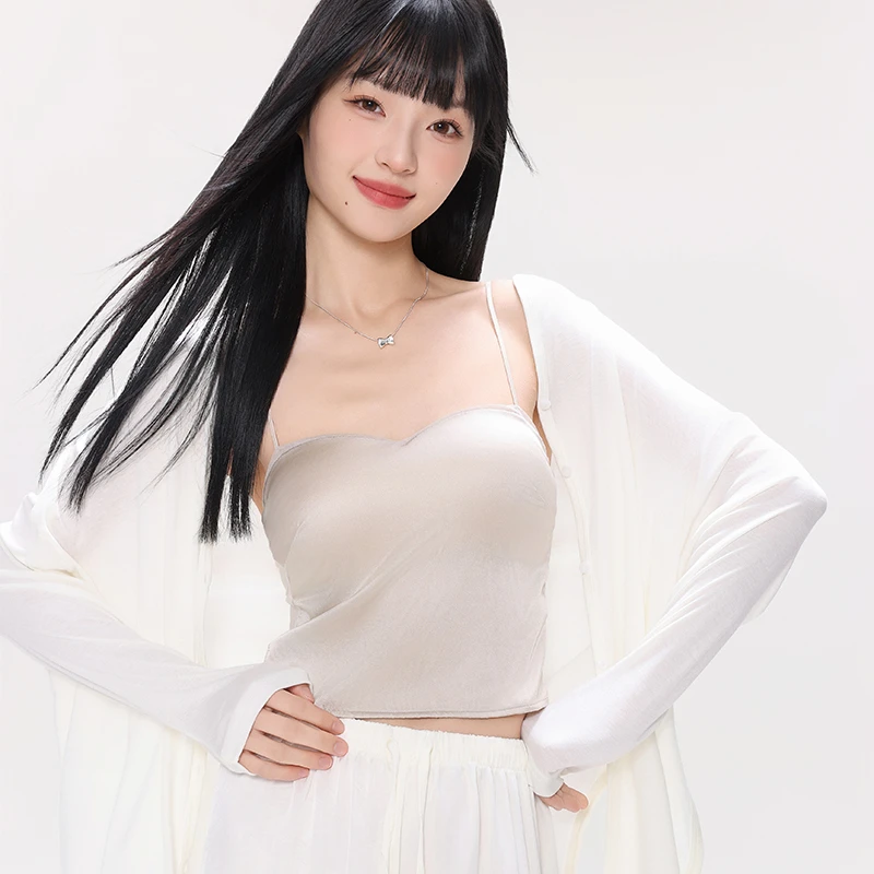 真丝带胸垫抹胸女士打底防走光背心小吊带裹胸内衣内搭上衣夏天薄