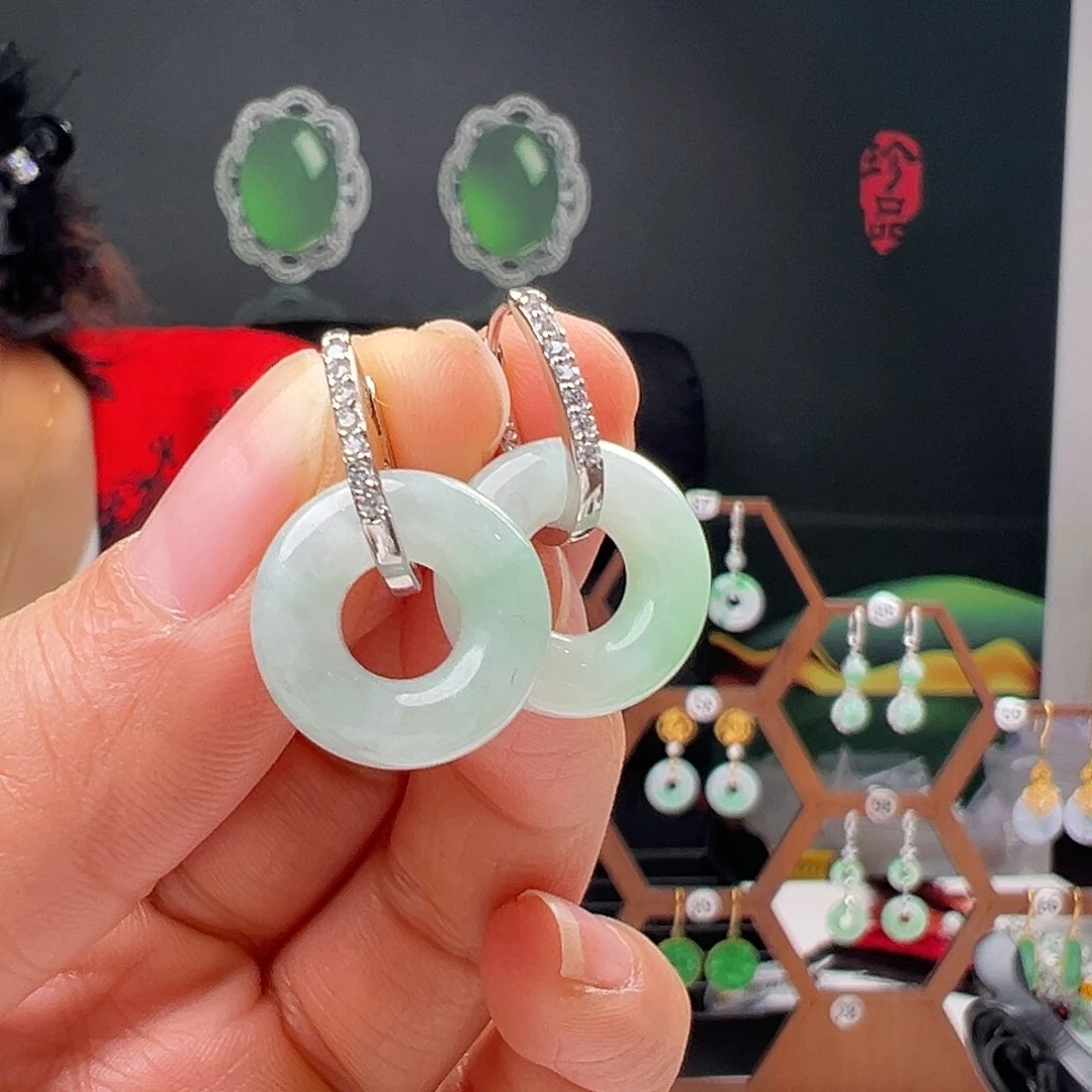 银S925镶嵌翡翠耳饰