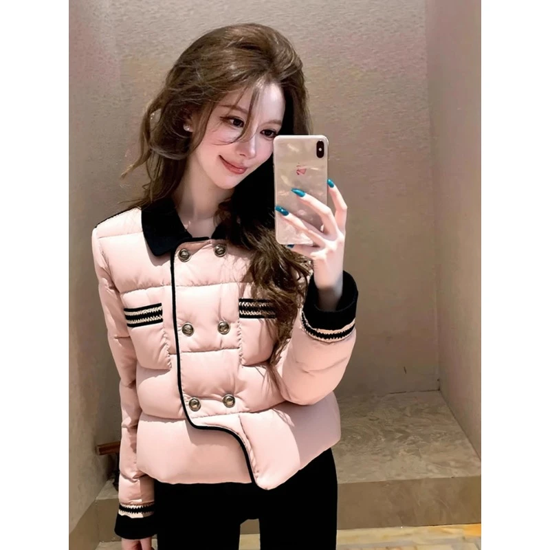 冬季棉服女款2025新款别致独特超好看小香风气质高端粉色夹棉外套